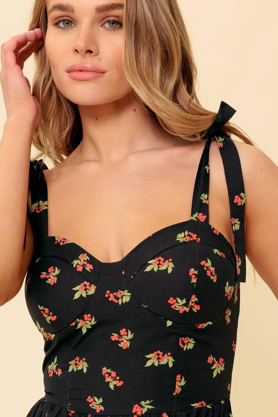 Enchanting Moments Woven Mdi Dress in black red, view 4 — Soul Flow Apparel