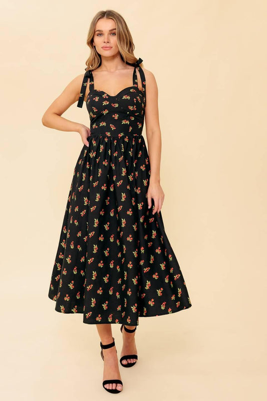 Enchanting Moments Woven Mdi Dress in black red, view 5 — Soul Flow Apparel