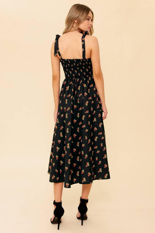 Enchanting Moments Woven Mdi Dress in black red, view 7 — Soul Flow Apparel