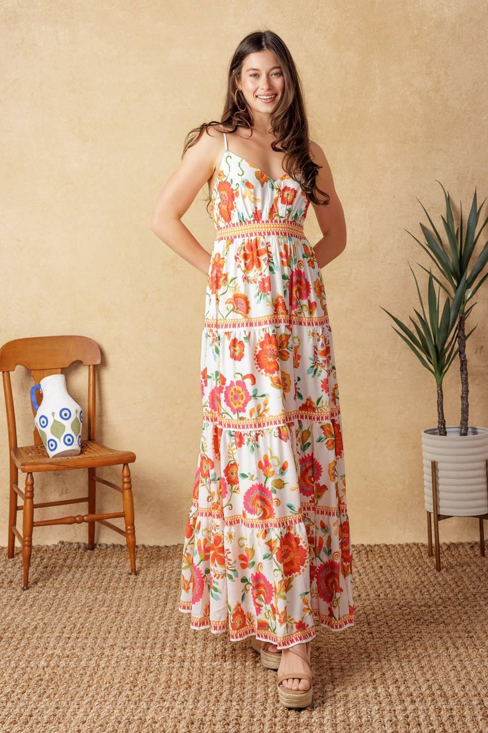 Easy on Me Ivory Red Midi Dress, view 1 — Soul Flow Apparel