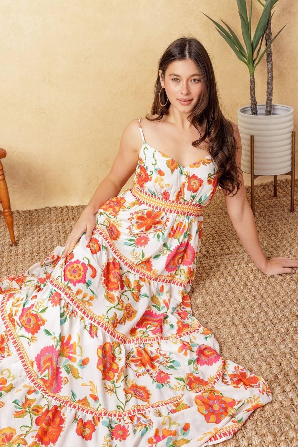 Easy on Me Ivory Red Midi Dress, view 8 — Soul Flow Apparel