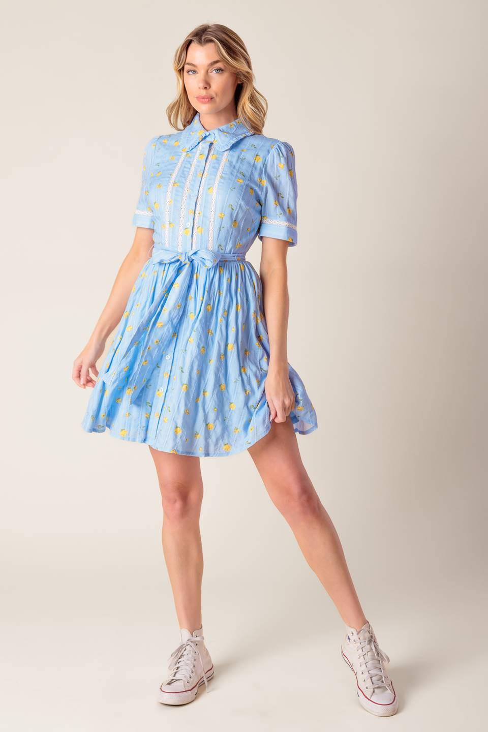 Starlit Skies Woven Mini Dress in light blue, view 1 — Soul Flow Apparel