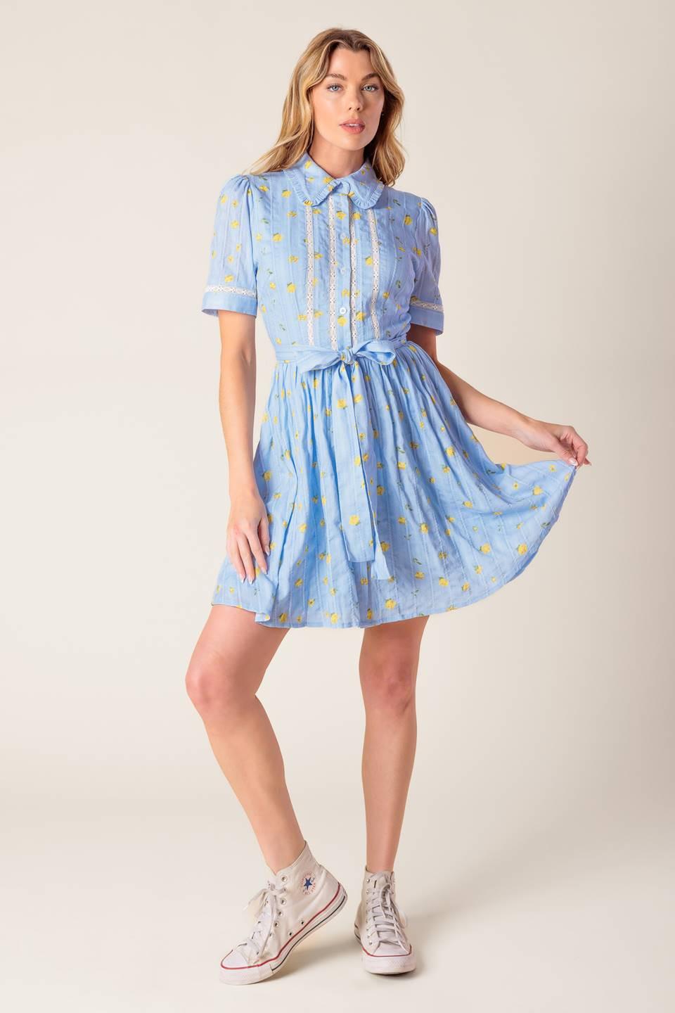 Starlit Skies Woven Mini Dress in light blue, view 2 — Soul Flow Apparel