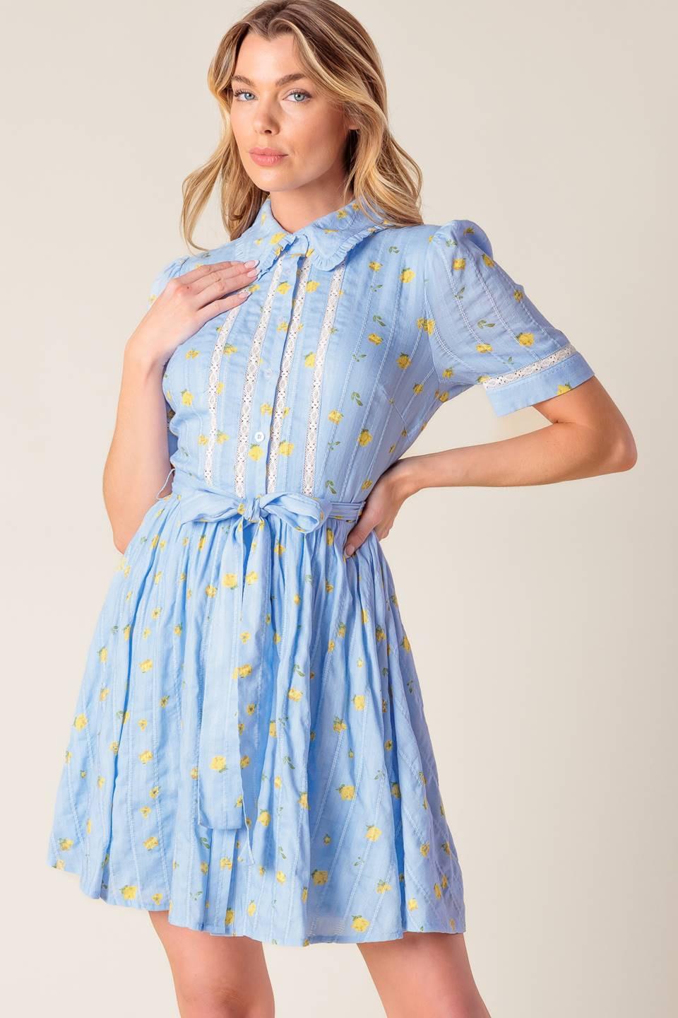 Starlit Skies Woven Mini Dress in light blue, view 3 — Soul Flow Apparel