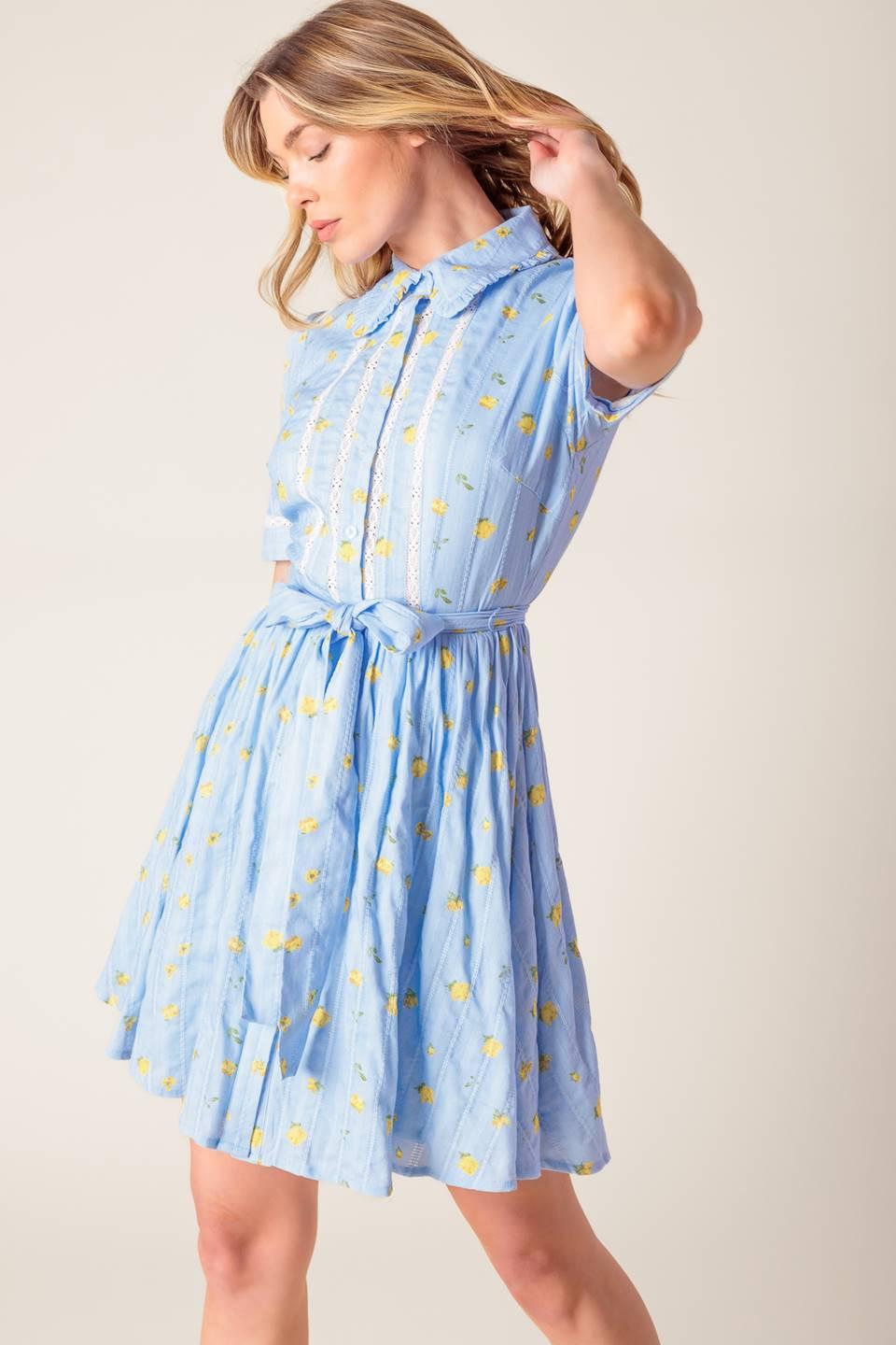 Starlit Skies Woven Mini Dress in light blue, view 4 — Soul Flow Apparel