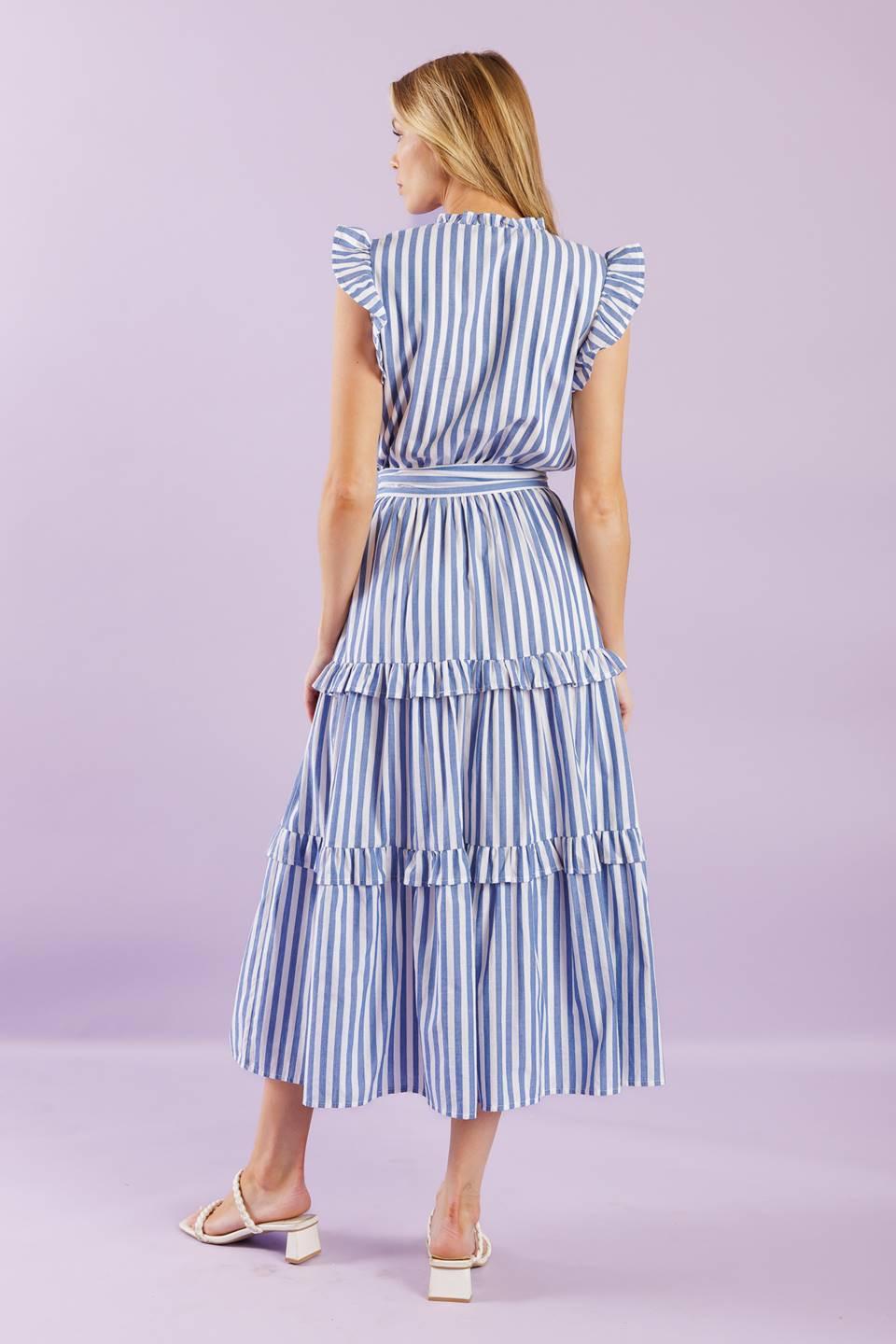 When Life Gives You Woven Midi Dress in blue white, view 8 — Soul Flow Apparel
