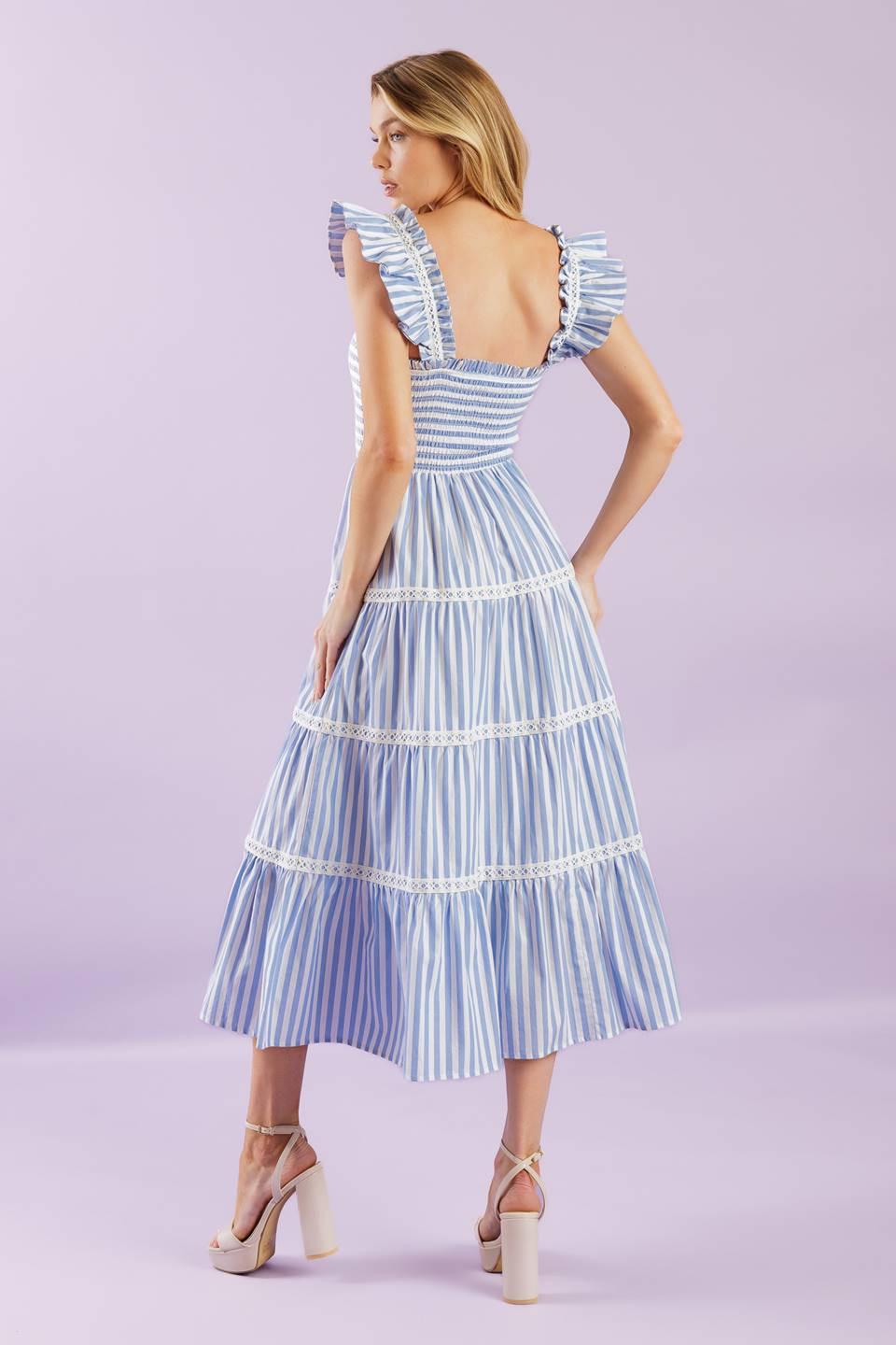 Swing of Things Woven Midi Dress in blue white, view 6 — Soul Flow Apparel