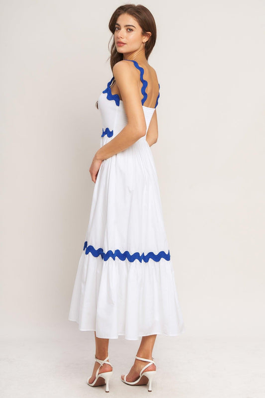 Santorini Waves Woven Midi Dress in white, view 5 — Soul Flow Apparel