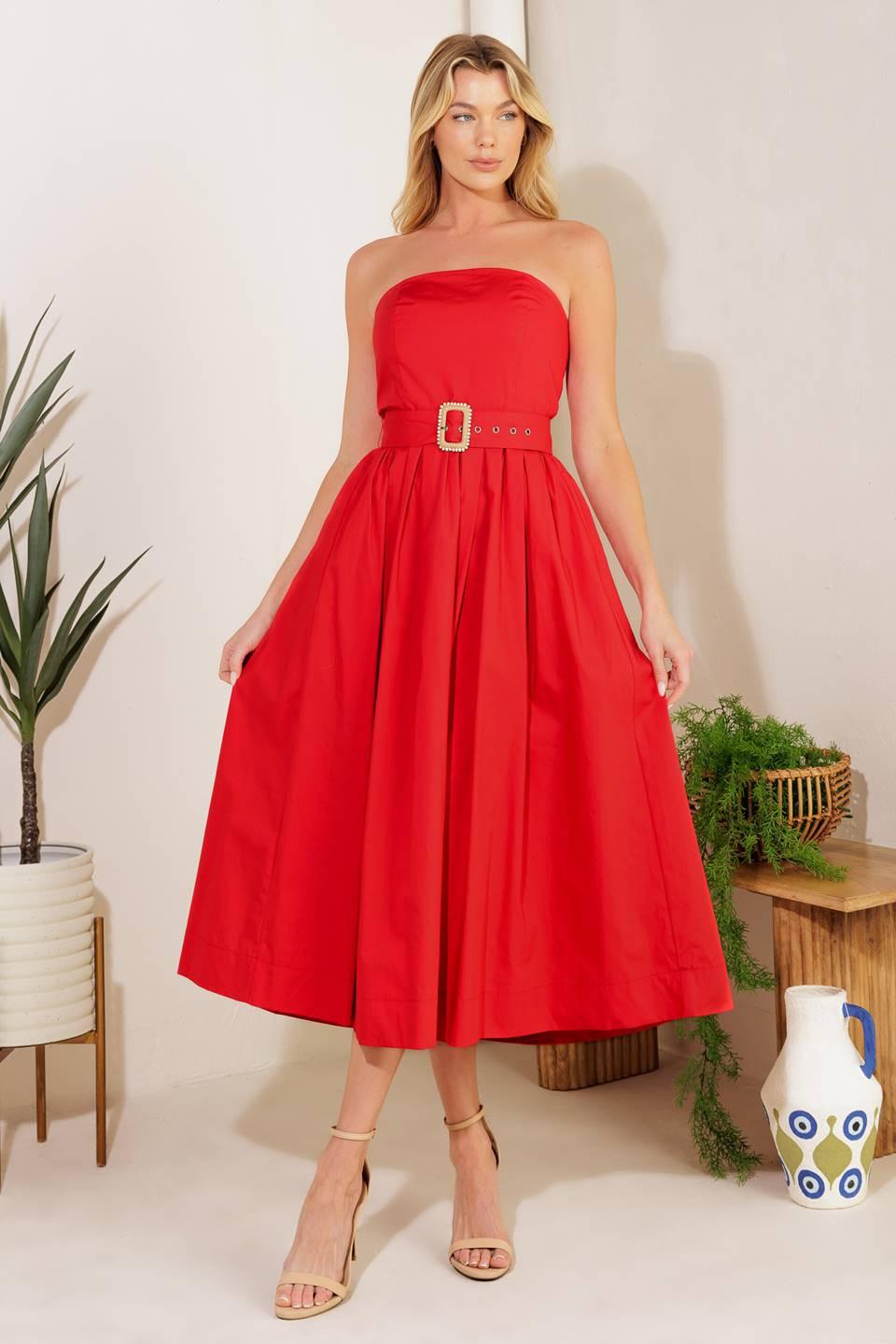 Days That Fade Woven Midi Dress in red, view 1 — Soul Flow Apparel