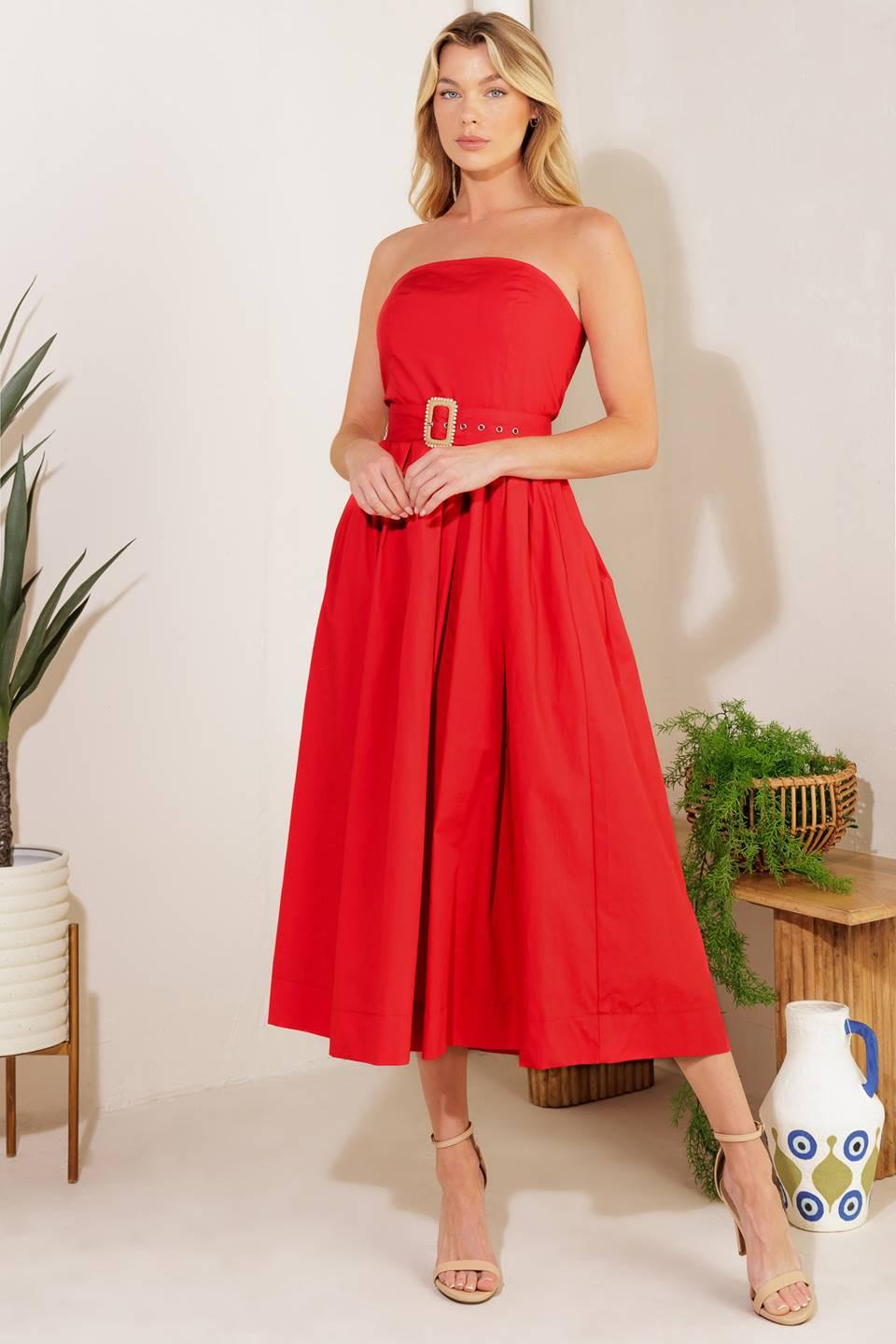 Days That Fade Woven Midi Dress in red, view 2 — Soul Flow Apparel