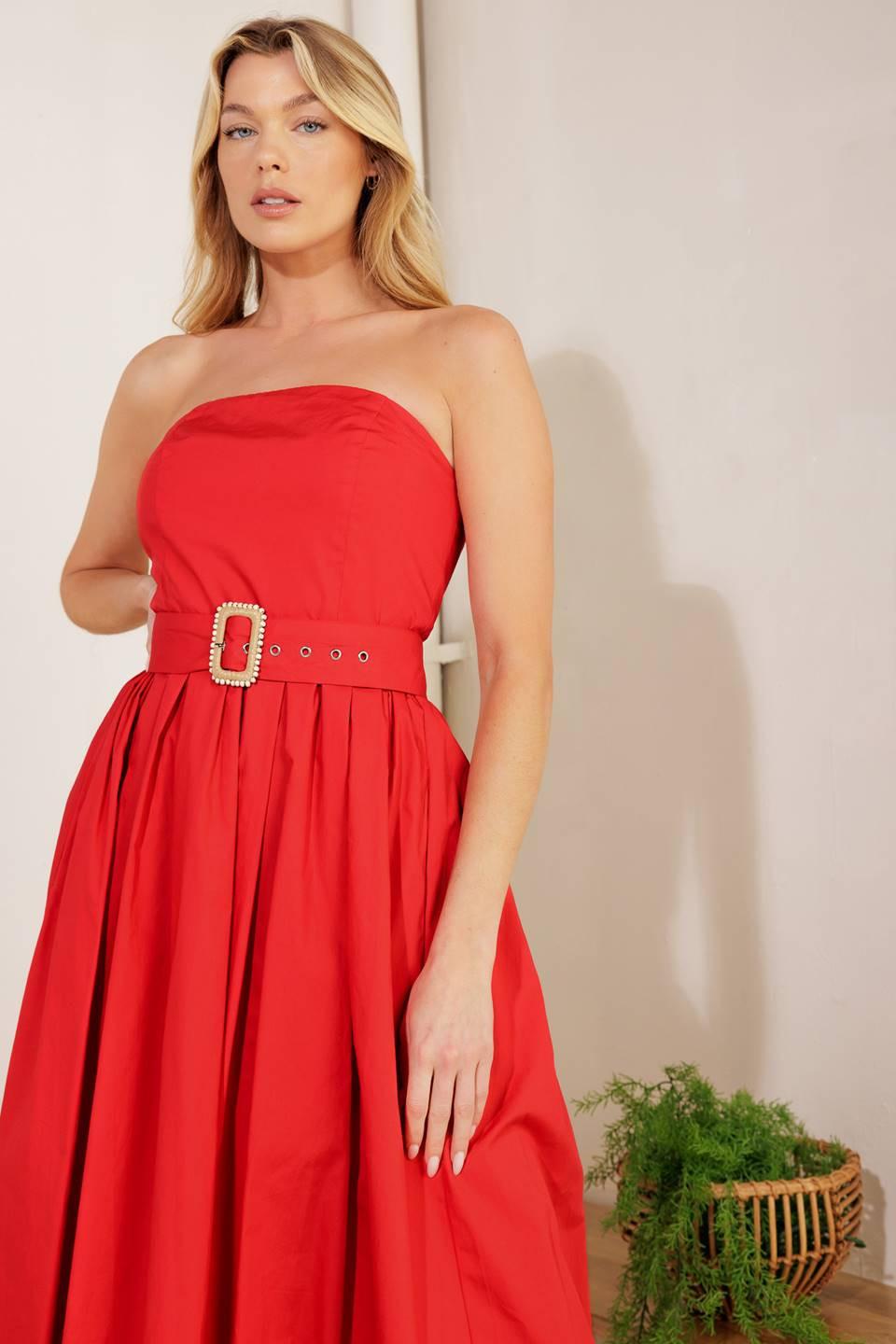 Days That Fade Woven Midi Dress in red, view 3 — Soul Flow Apparel