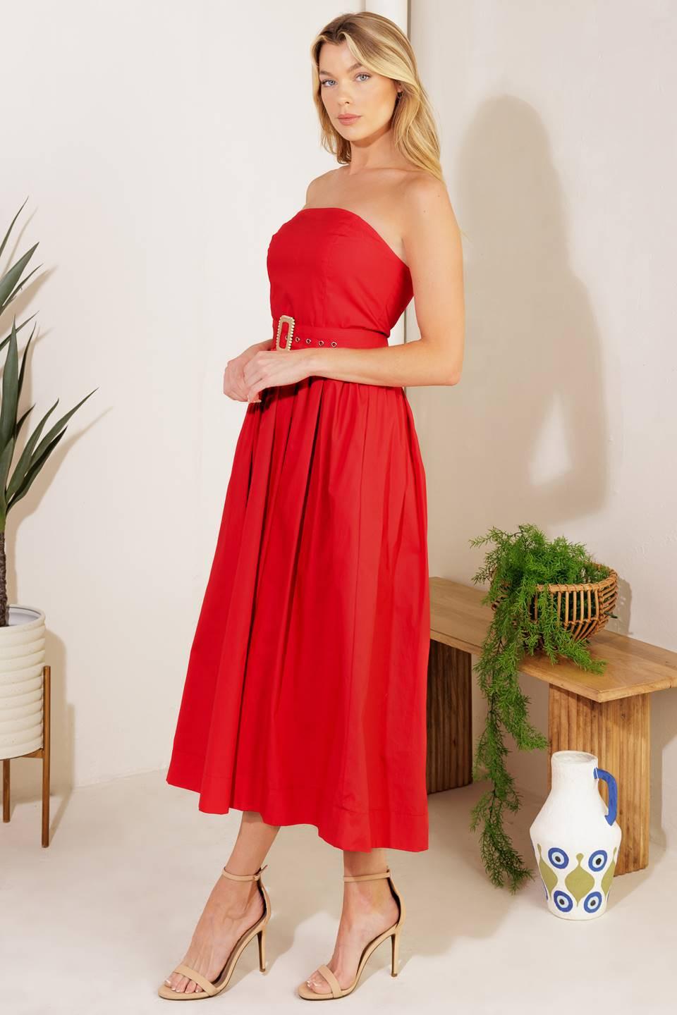 Days That Fade Woven Midi Dress in red, view 4 — Soul Flow Apparel