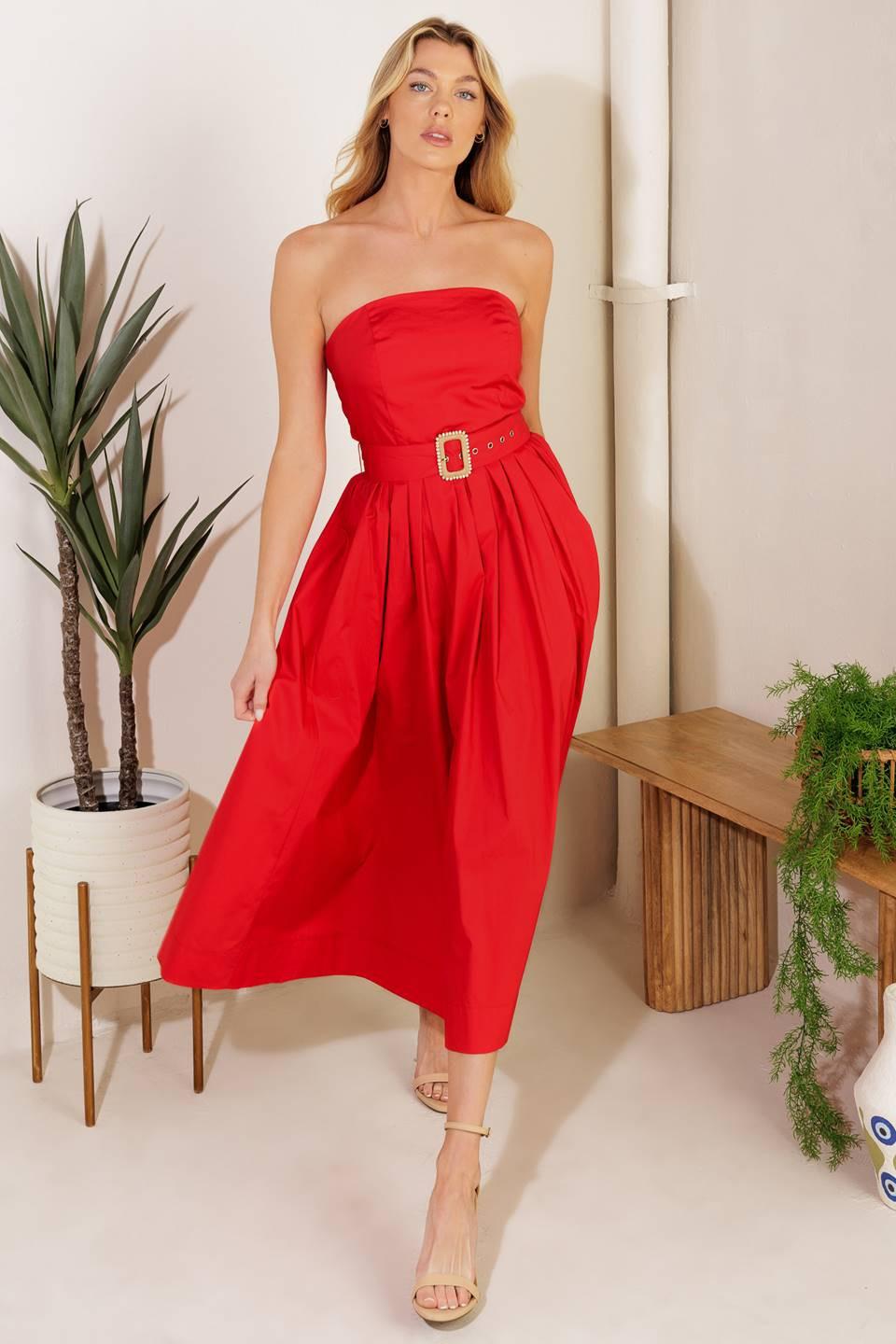Days That Fade Woven Midi Dress in red, view 5 — Soul Flow Apparel