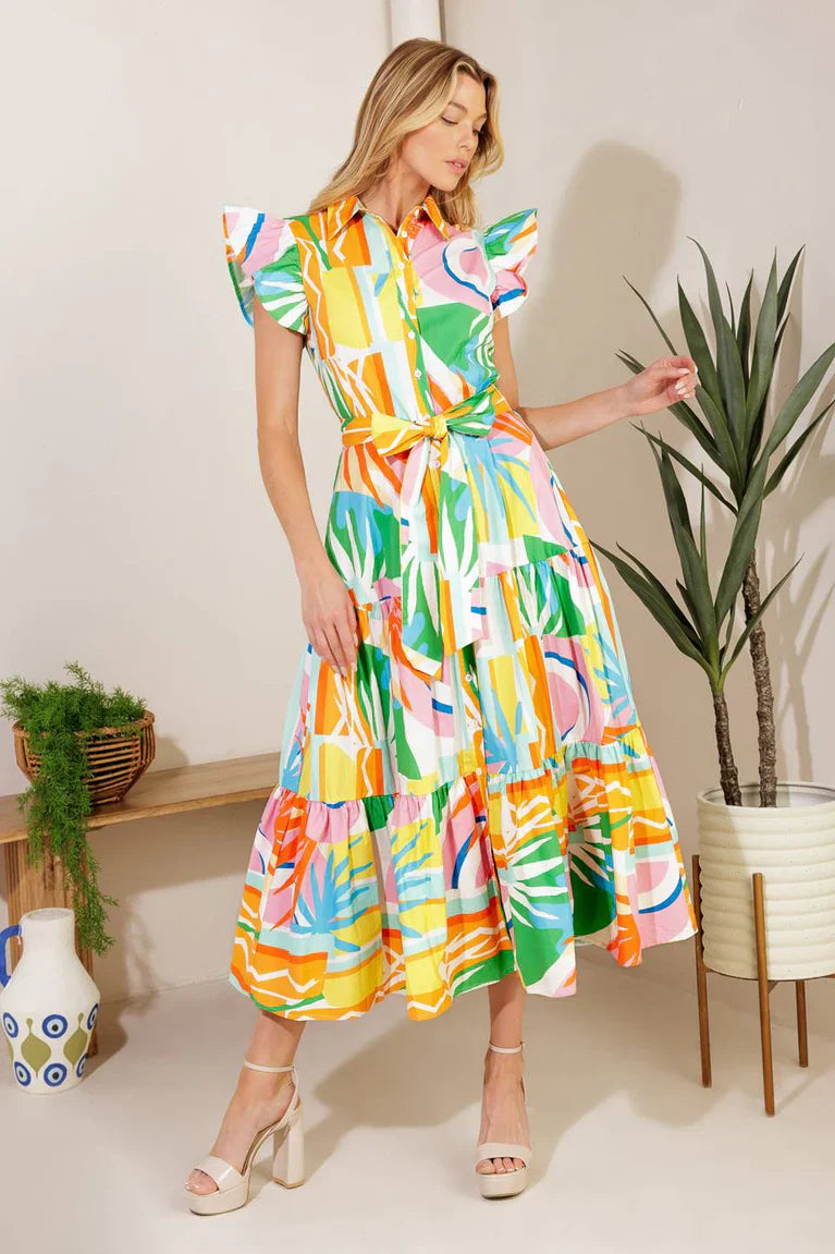 Too Much to Bear Woven Midi Dress in multi color, view 3 — Soul Flow Apparel
