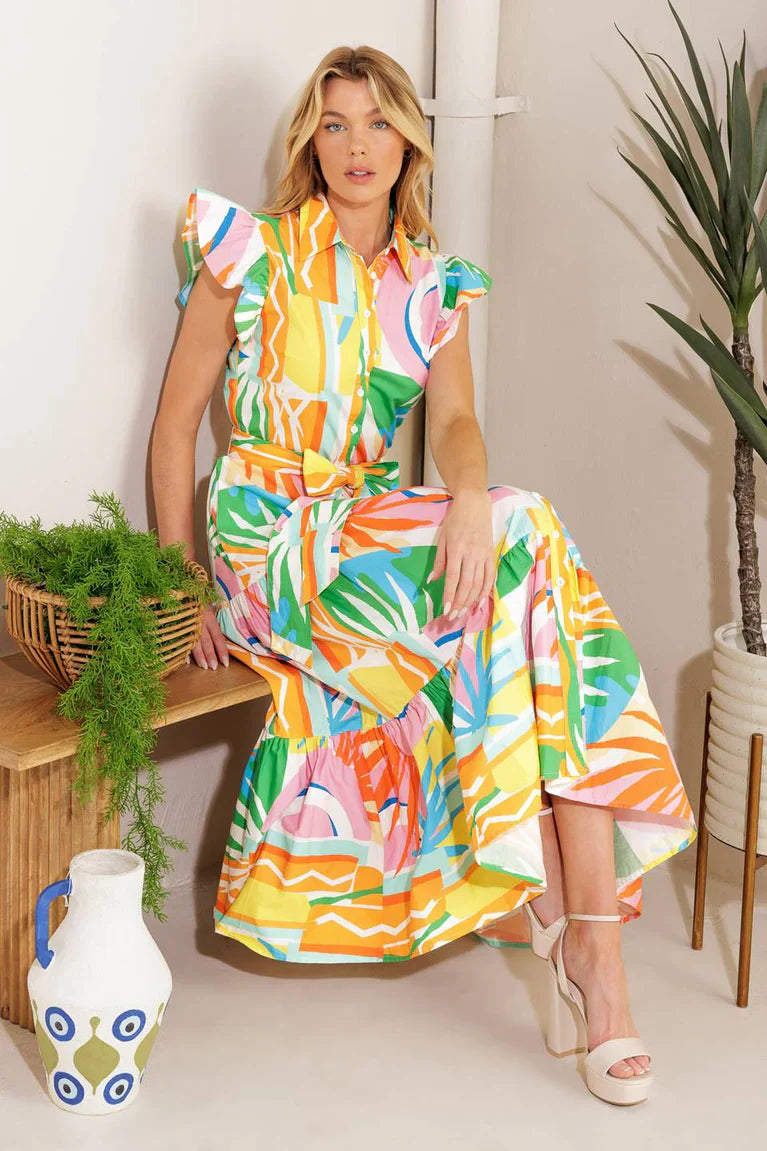Too Much to Bear Woven Midi Dress in multi color, view 7 — Soul Flow Apparel