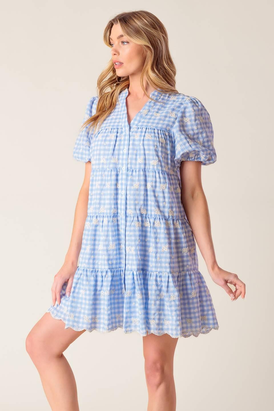 Let's Catch Up Woven Babydoll Dress in powder blue, view 3 — Soul Flow Apparel