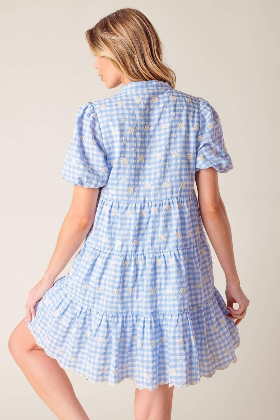 Let's Catch Up Woven Babydoll Dress in powder blue, view 4 — Soul Flow Apparel