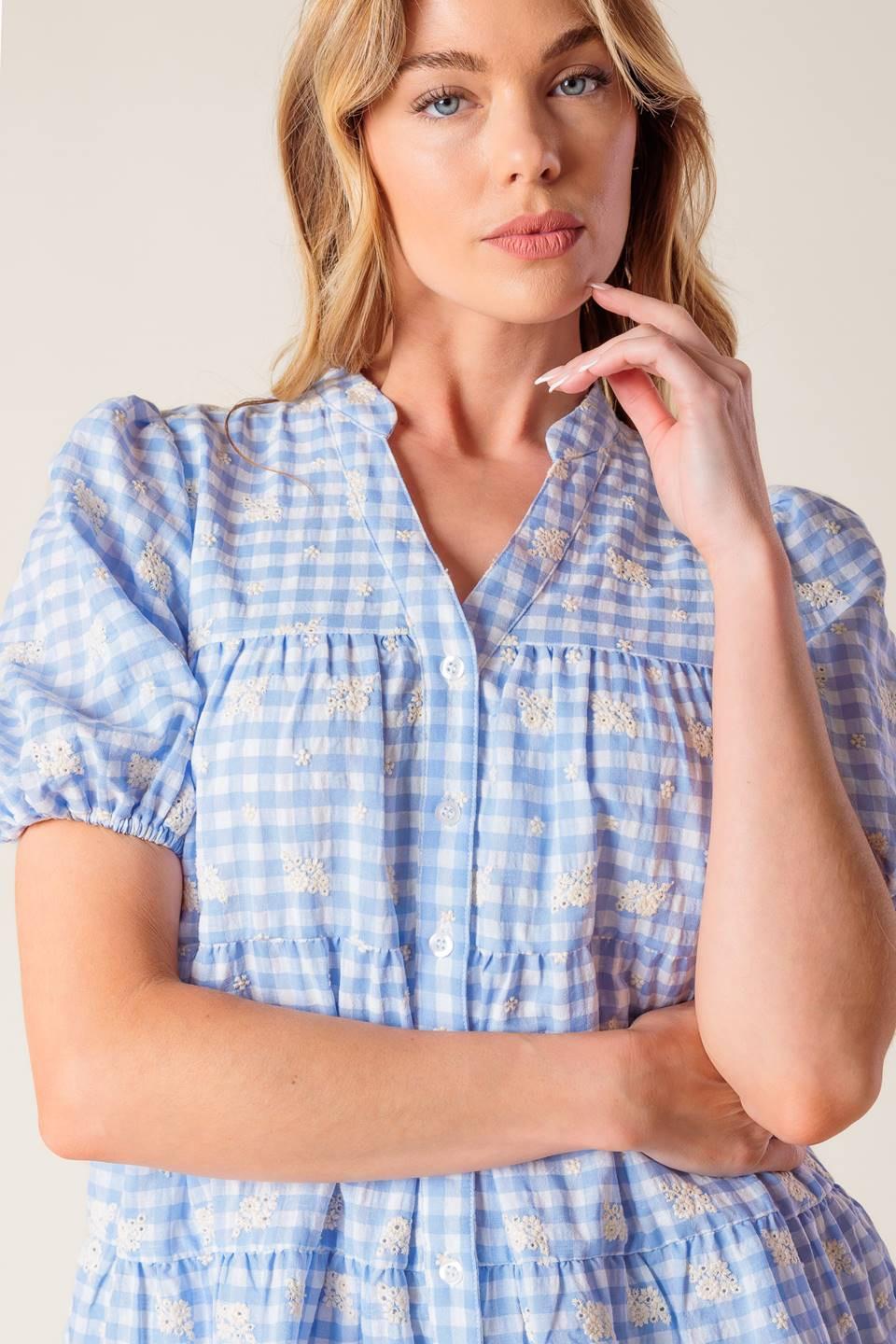 Let's Catch Up Woven Babydoll Dress in powder blue, view 5 — Soul Flow Apparel
