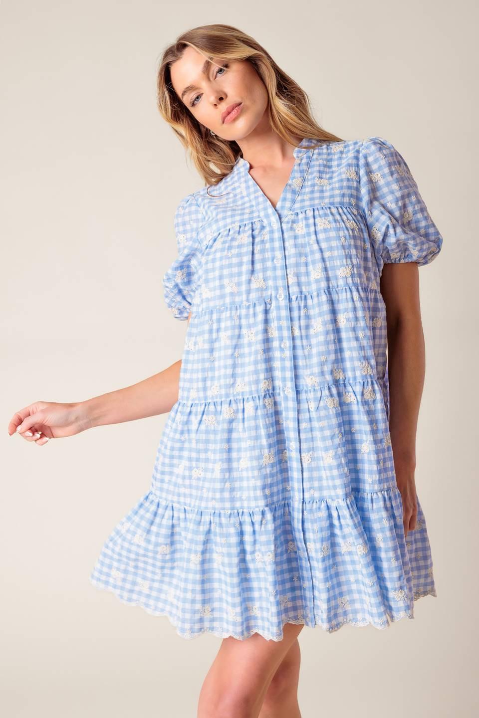 Let's Catch Up Woven Babydoll Dress in powder blue, view 6 — Soul Flow Apparel