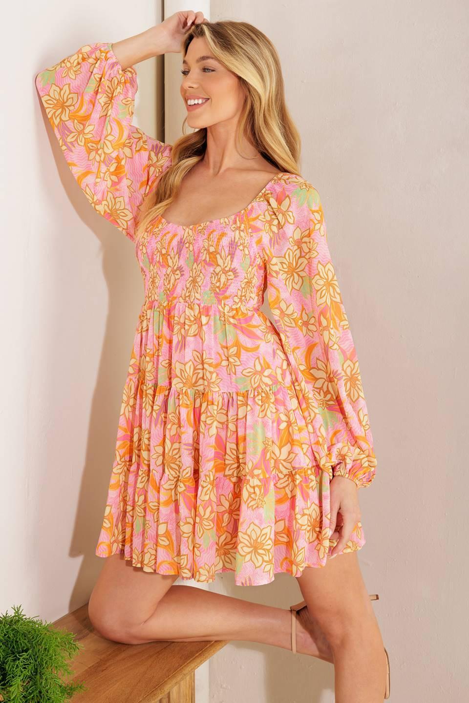 Killing Time Woven Mini Dress in pink, view 6 — Soul Flow Apparel