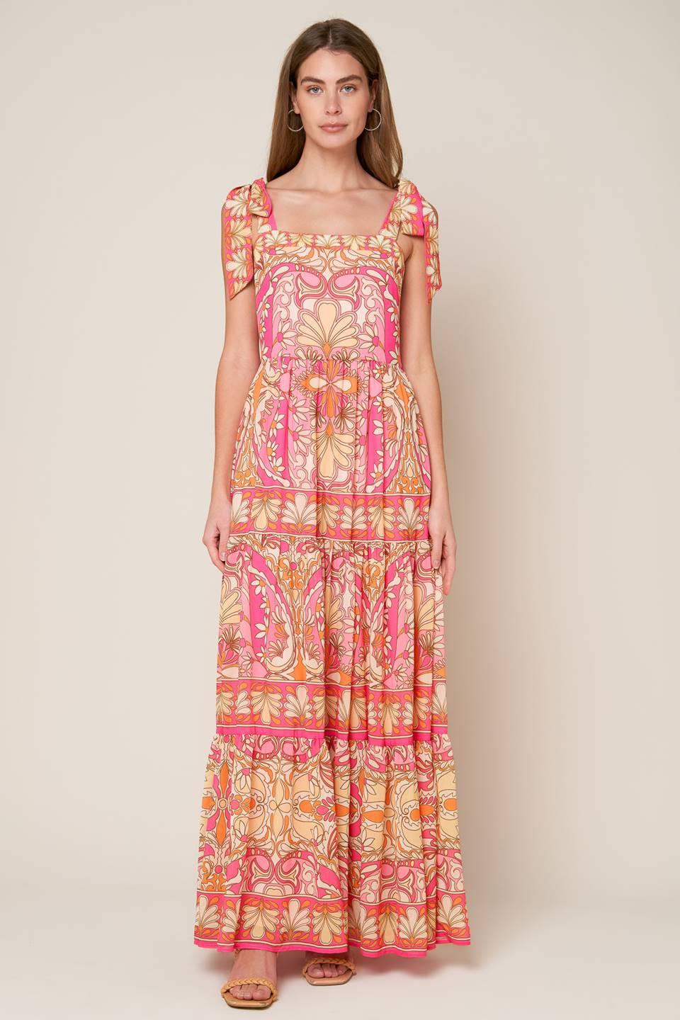 Impressive Flirt Blue Woven Maxi Dress in fuchsia yellow, view 1 — Soul Flow Apparel