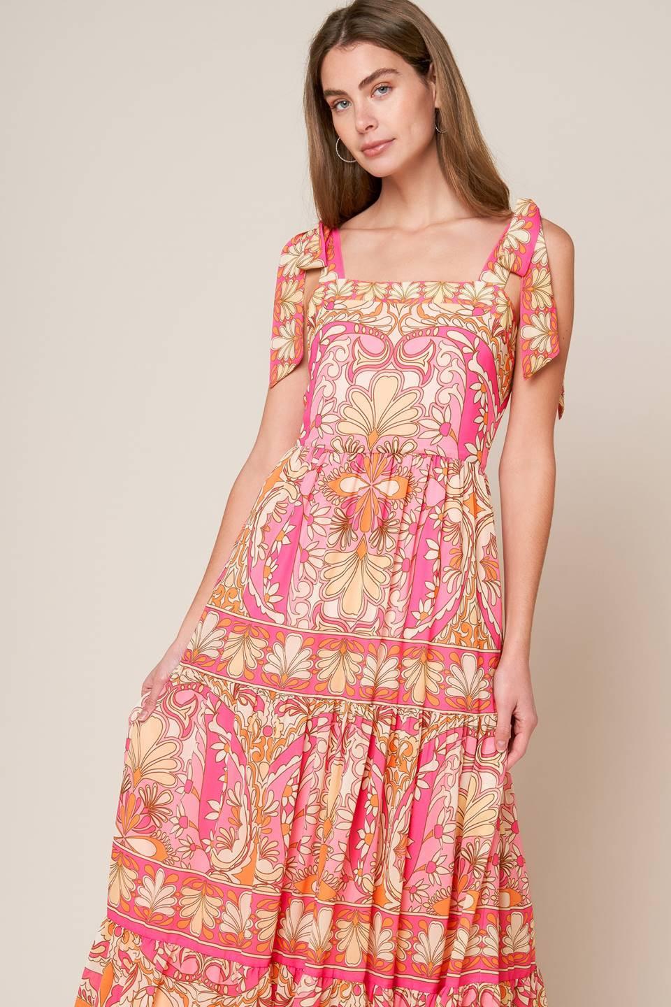 Impressive Flirt Blue Woven Maxi Dress in fuchsia yellow, view 2 — Soul Flow Apparel