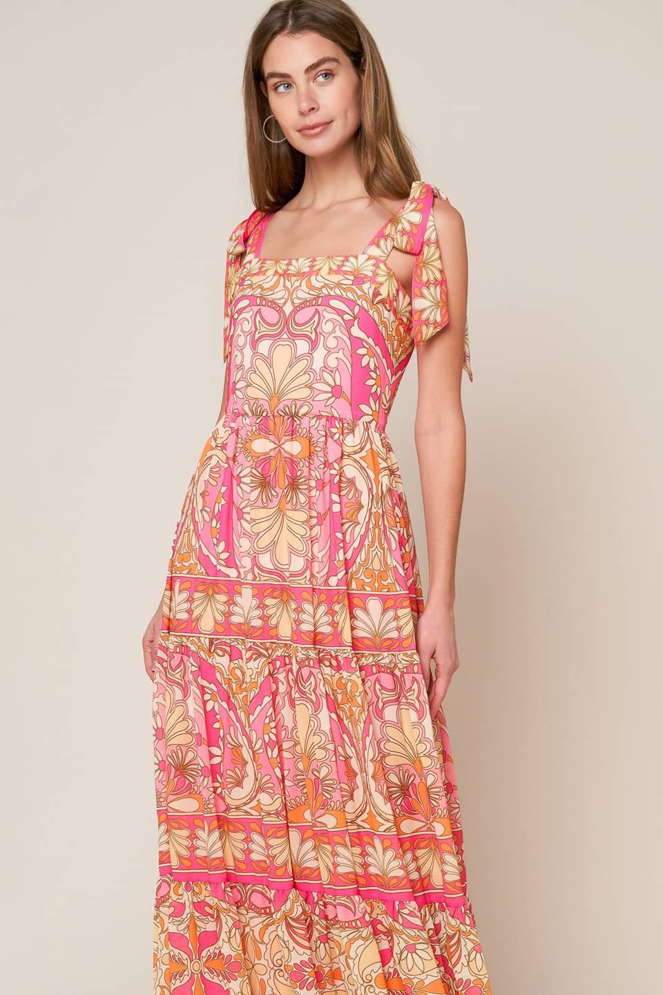 Impressive Flirt Blue Woven Maxi Dress in fuchsia yellow, view 3 — Soul Flow Apparel