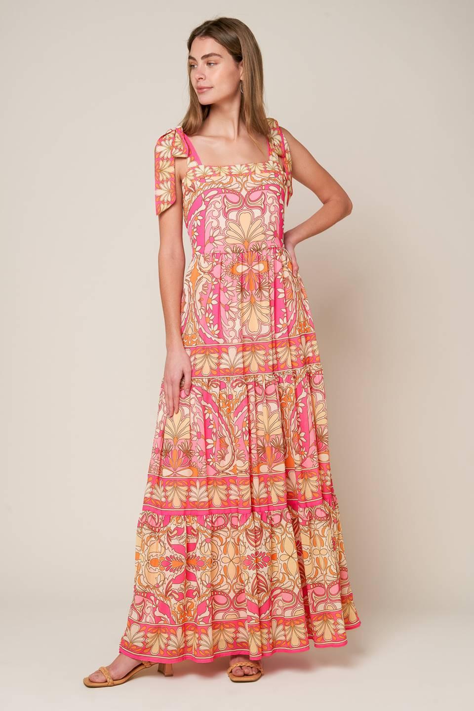 Impressive Flirt Blue Woven Maxi Dress in fuchsia yellow, view 4 — Soul Flow Apparel