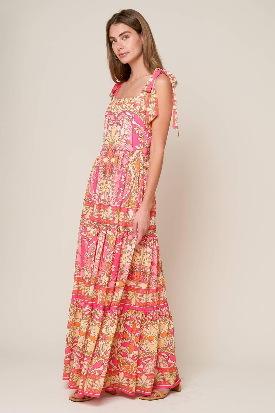 Impressive Flirt Blue Woven Maxi Dress in fuchsia yellow, view 5 — Soul Flow Apparel