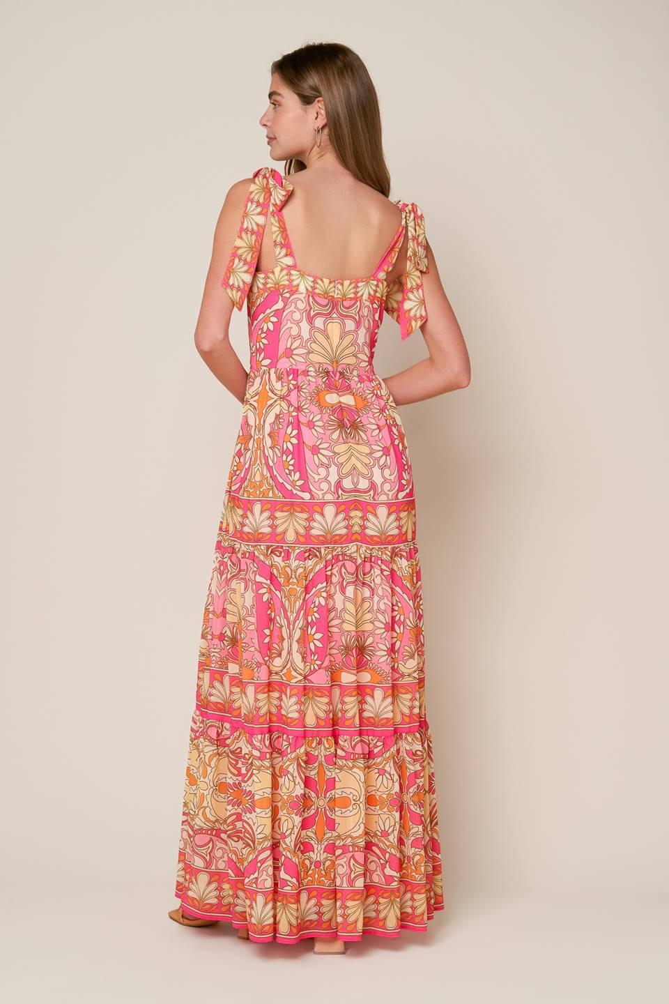 Impressive Flirt Blue Woven Maxi Dress in fuchsia yellow, view 6 — Soul Flow Apparel