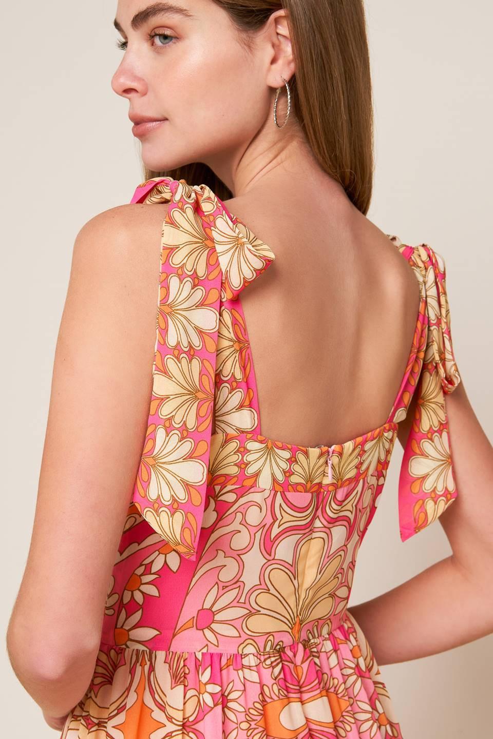 Impressive Flirt Blue Woven Maxi Dress in fuchsia yellow, view 7 — Soul Flow Apparel