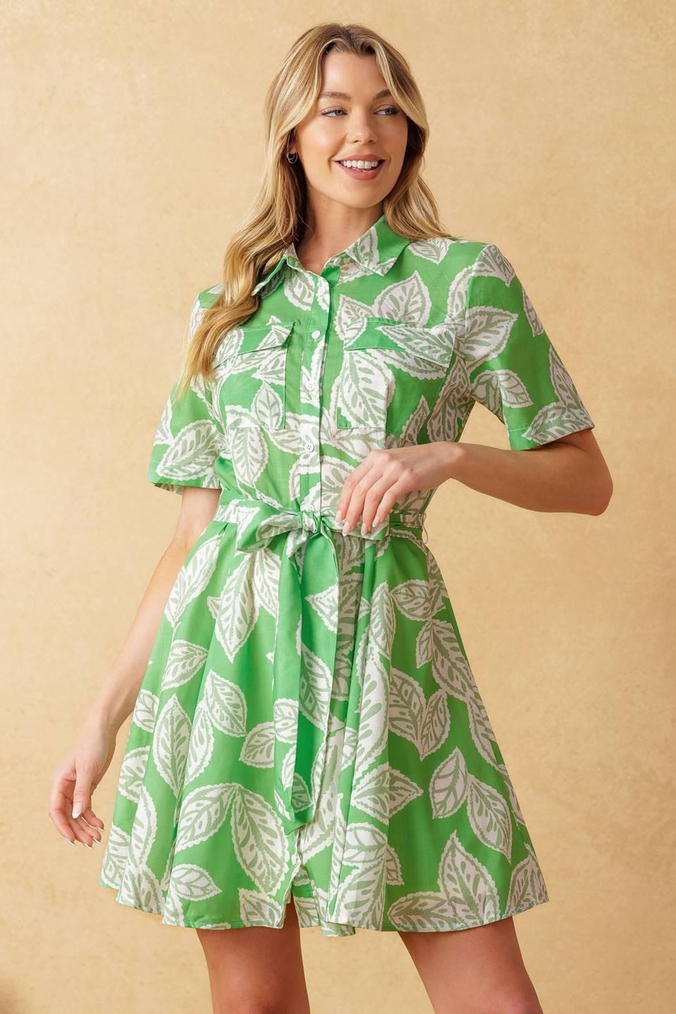 Mysteries of the Night Woven Mini Dress in apple green, view 2 — Soul Flow Apparel