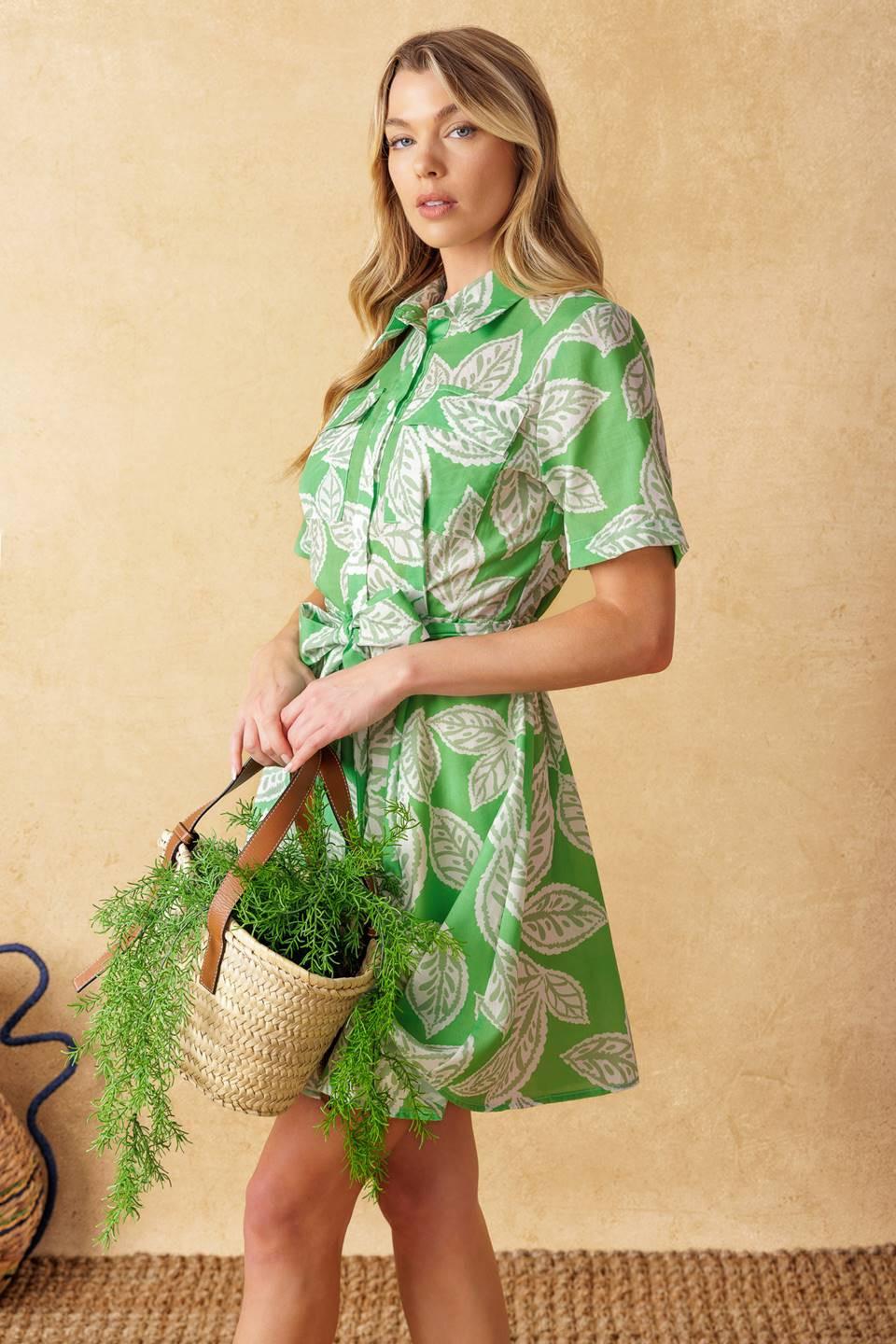 Mysteries of the Night Woven Mini Dress in apple green, view 5 — Soul Flow Apparel