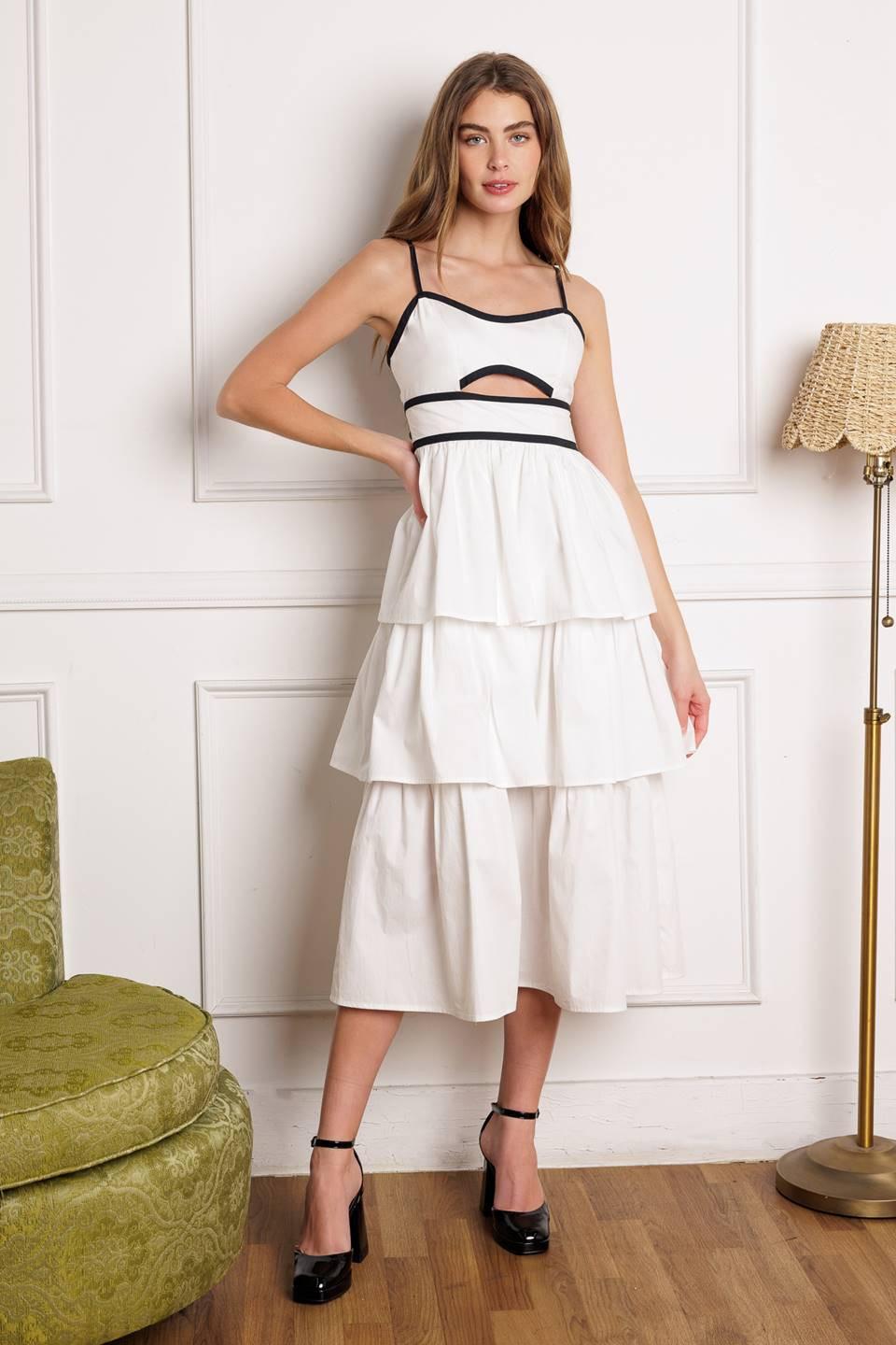 Go Getter Woven Midi Dress in white, view 1 — Soul Flow Apparel