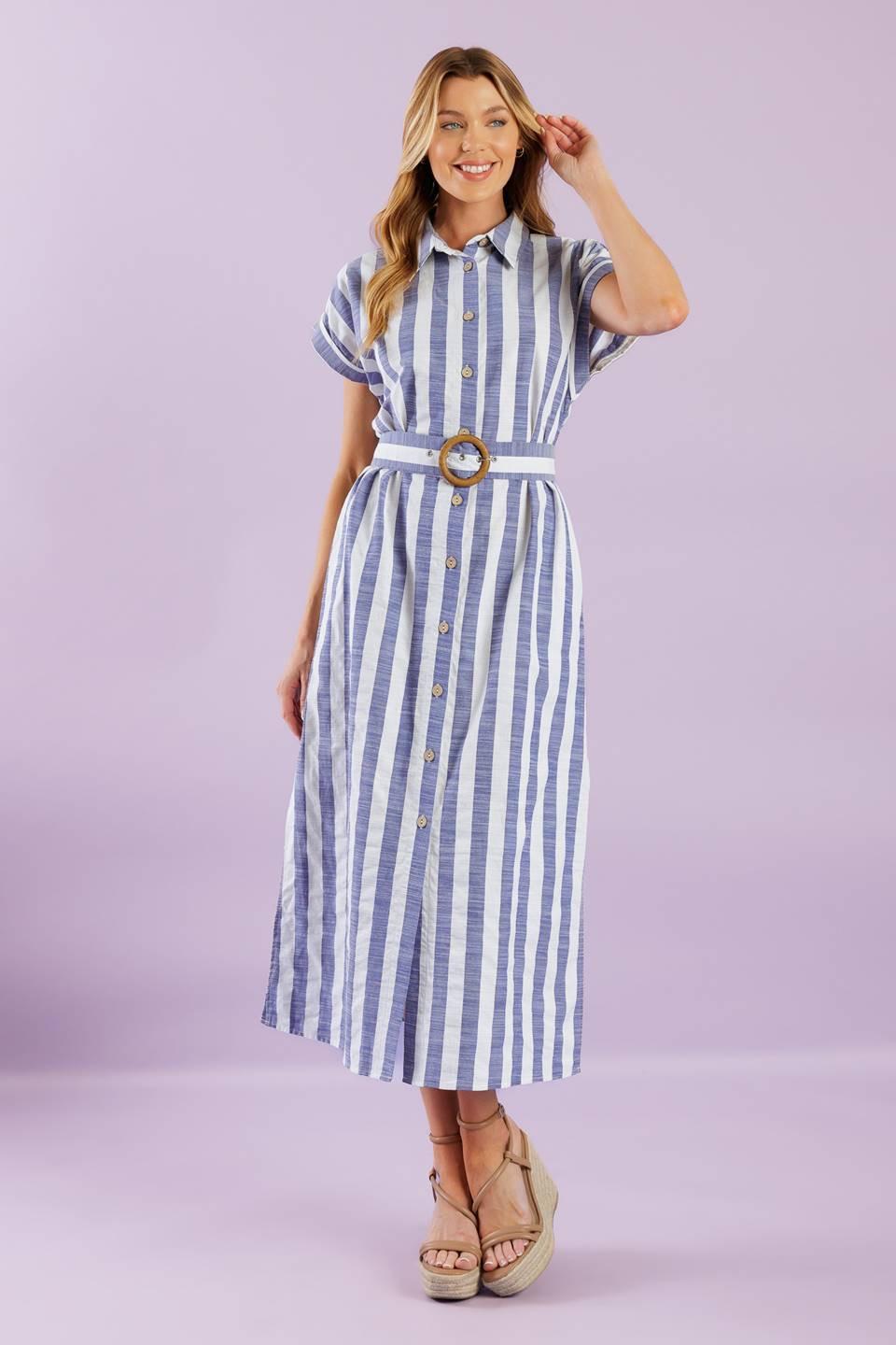 Would've Been the One Woven Midi Dress in blue white, view 2 — Soul Flow Apparel