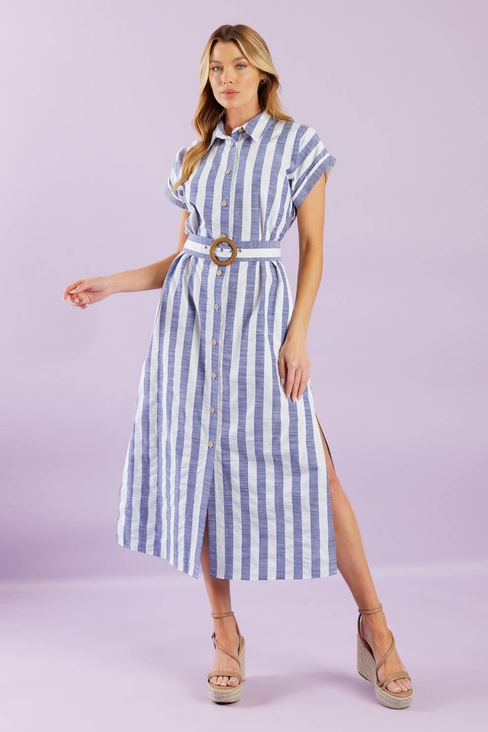 Would've Been the One Woven Midi Dress in blue white, view 3 — Soul Flow Apparel