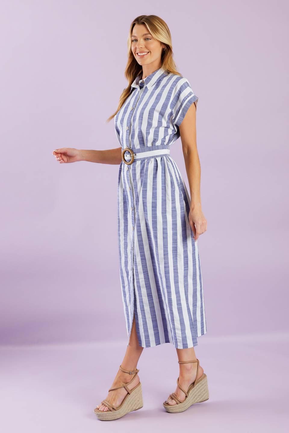 Would've Been the One Woven Midi Dress in blue white, view 4 — Soul Flow Apparel