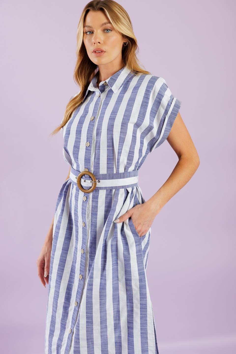 Would've Been the One Woven Midi Dress in blue white, view 5 — Soul Flow Apparel