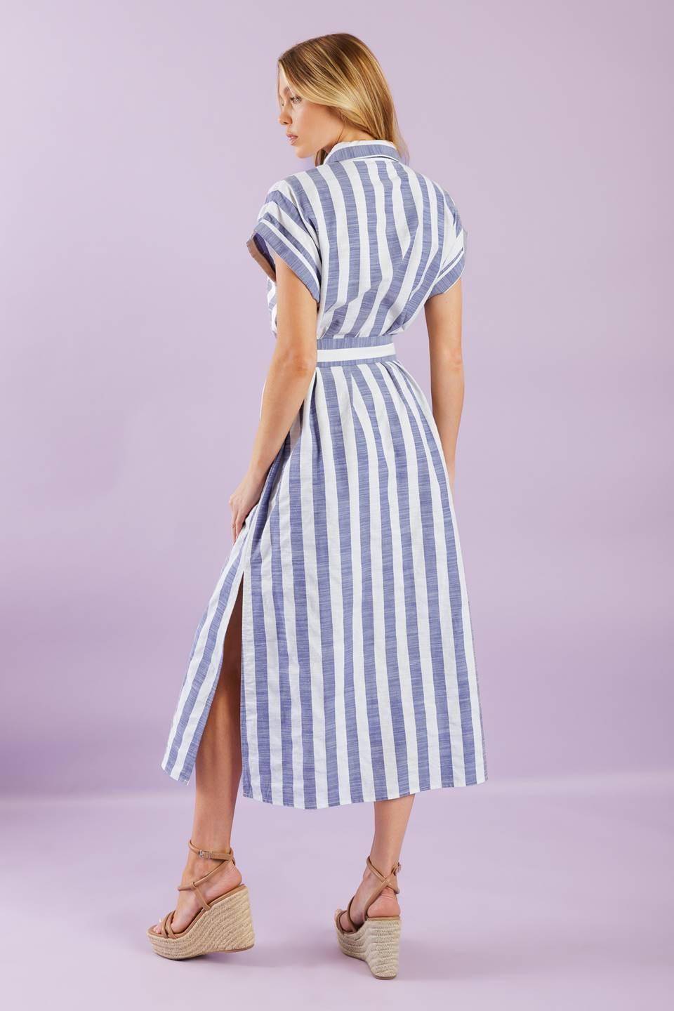 Would've Been the One Woven Midi Dress in blue white, view 6 — Soul Flow Apparel