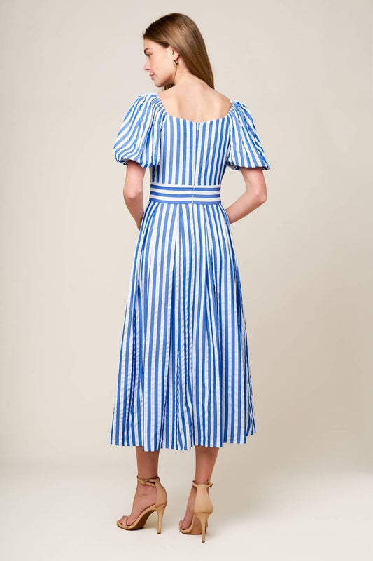 Sunset Steps Blue Woven Midi Dress in white, view 4 — Soul Flow Apparel