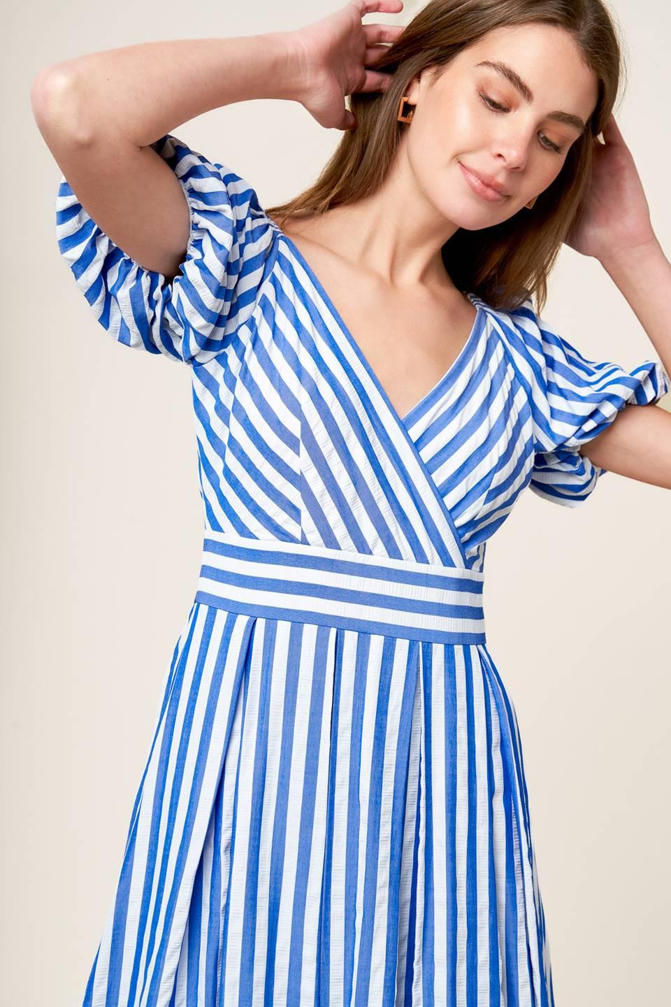 Sunset Steps Blue Woven Midi Dress in white, view 6 — Soul Flow Apparel