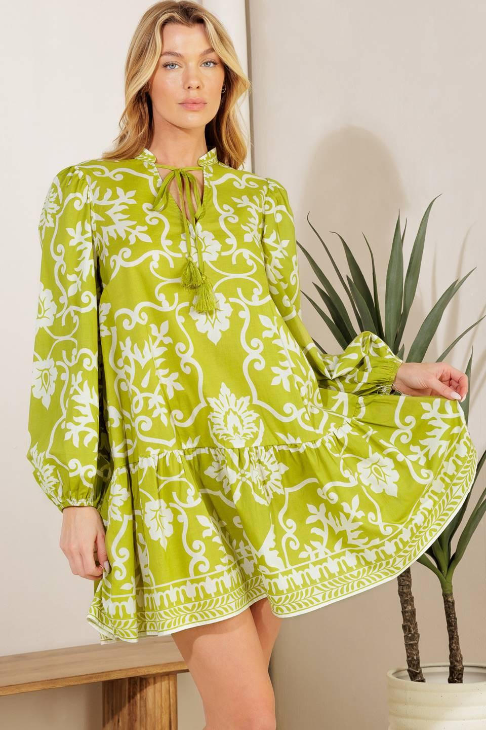 Catching Flights Lime Woven Mni Dress, view 3 — Soul Flow Apparel