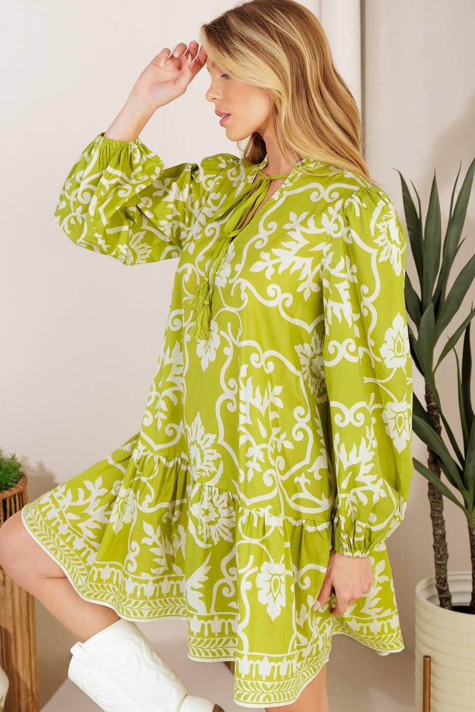 Catching Flights Lime Woven Mni Dress, view 5 — Soul Flow Apparel