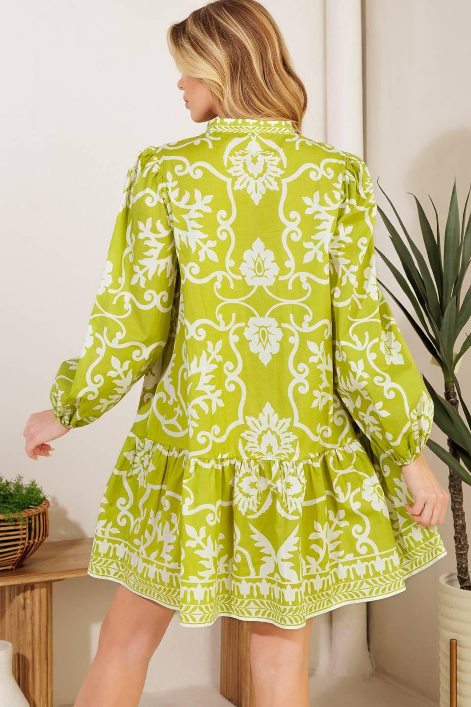 Catching Flights Lime Woven Mni Dress, view 6 — Soul Flow Apparel