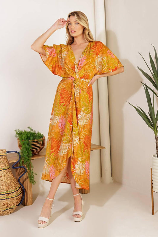 Budding Hearts Woven Midi Dress in mustard multi, view 4 — Soul Flow Apparel