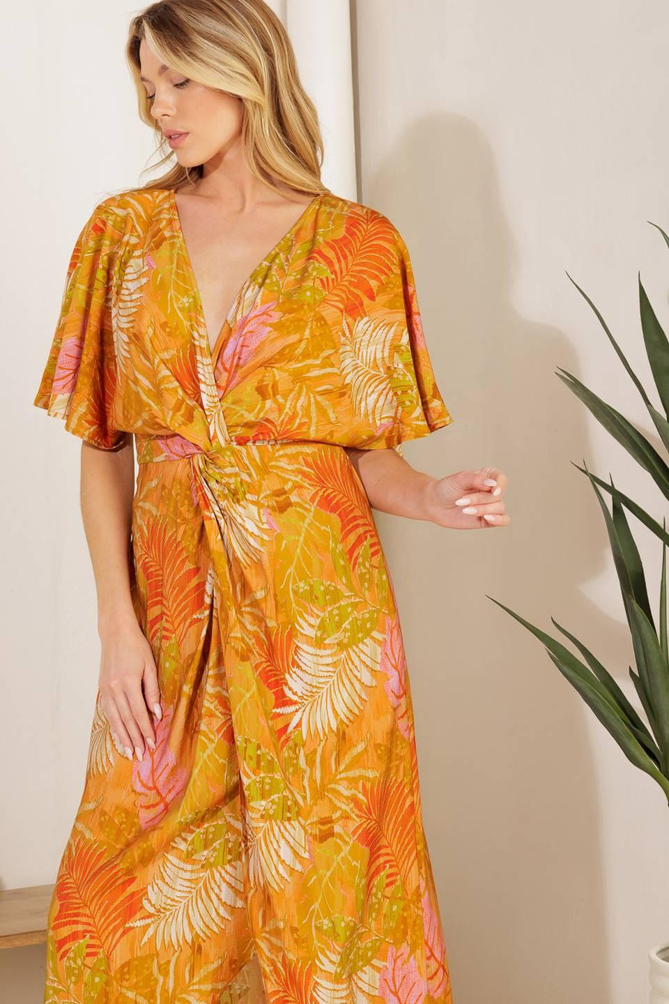 Budding Hearts Woven Midi Dress in mustard multi, view 5 — Soul Flow Apparel