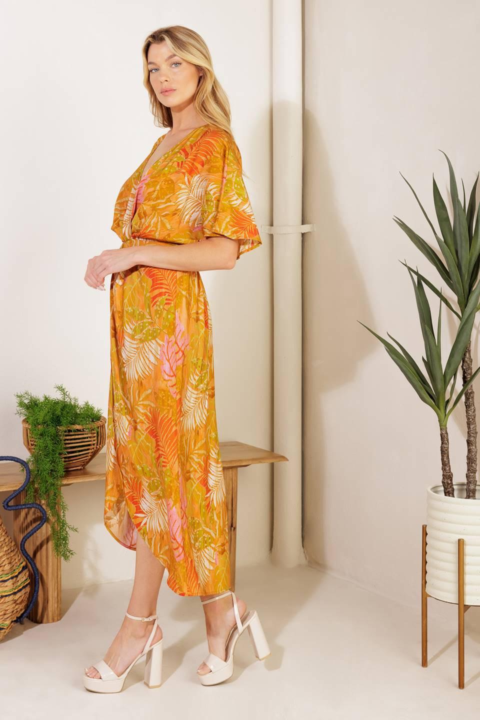 Budding Hearts Woven Midi Dress in mustard multi, view 6 — Soul Flow Apparel
