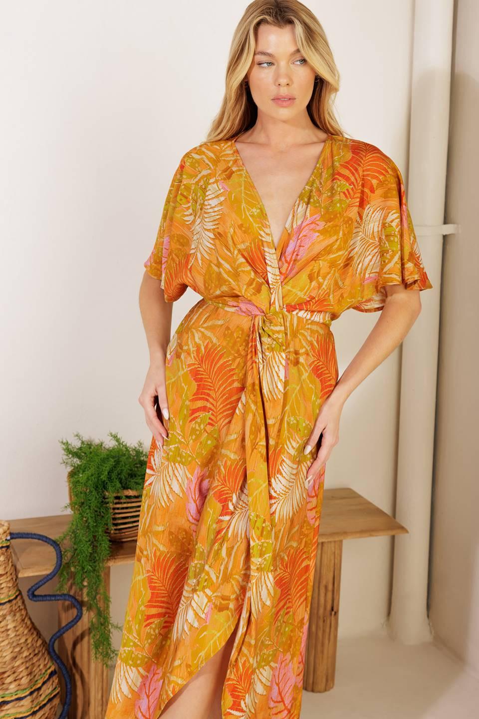 Budding Hearts Woven Midi Dress in mustard multi, view 8 — Soul Flow Apparel