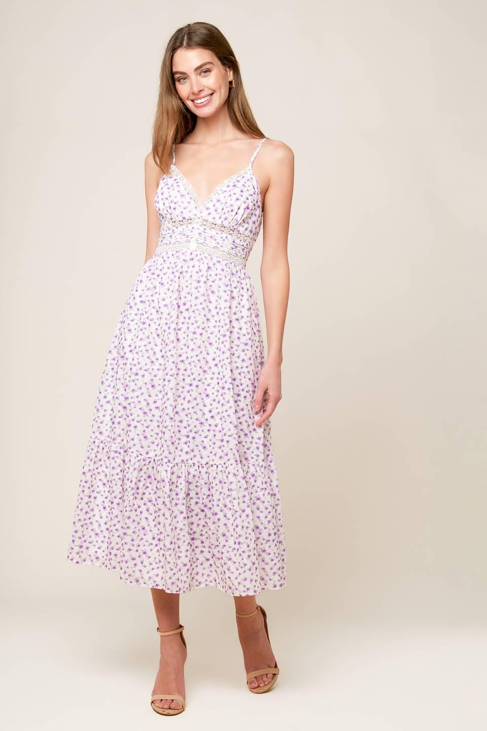 Daylight Glimmer Lavender Woven Midi Dress in white, view 1 — Soul Flow Apparel