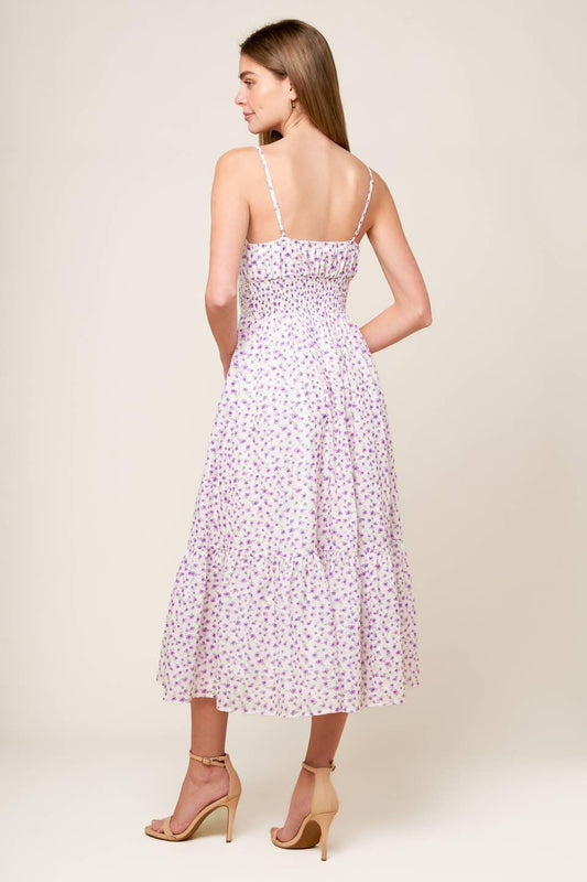Daylight Glimmer Lavender Woven Midi Dress in white, view 5 — Soul Flow Apparel